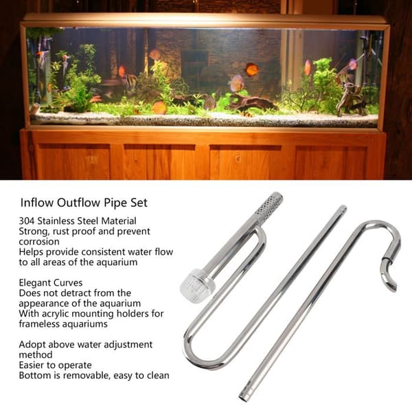 304 rustfrie stålrør – Overflateskimmer 12 mm – 360° rotasjon – Akvarium 35 cm
