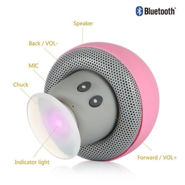 Mini trådløs sopp Bluetooth-høyttaler - vannavstøtende - rosa