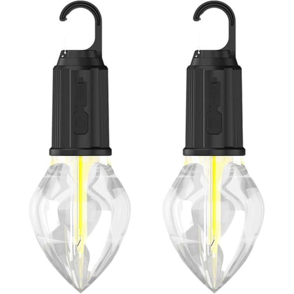 Sett med 2 retro LED-campinglykter med 3 lysmoduser, bærbar nødteltlampe og karabinkrok.