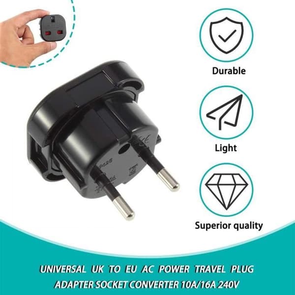 Reiseadapter for strøm fra Storbritannia til EU, universell pluggkonverterer 10A - 16A 240V
