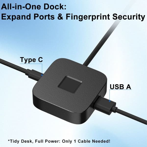 USB-fingeravtrykksleser – Windows Hello – Passordfri pålogging – Mini 360° svart skanner