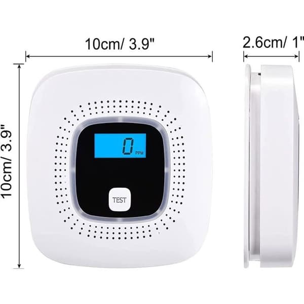 Kolmonoxiddetektor med digital display och utbytbart batteri