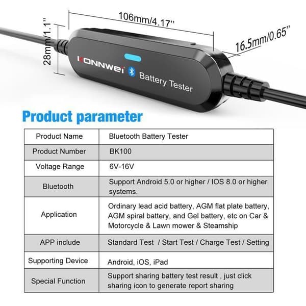 Langaton Bluetooth-akkutesteri 6V 12V akunohjain - vastusanalysoija