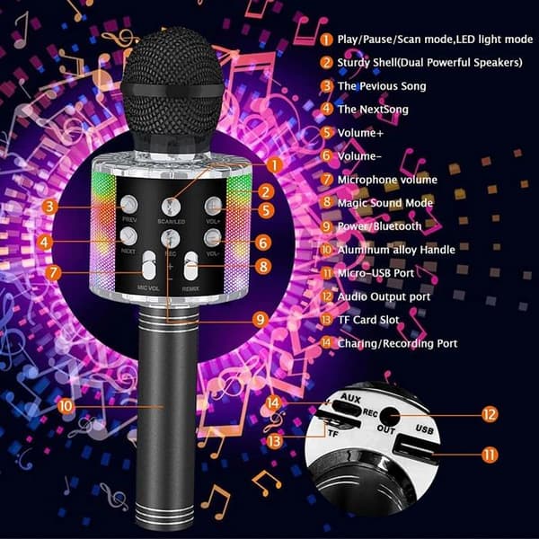 Karaokemikrofoni - Langaton - Bluetooth - 4-in-1 Monitoiminen - Musta