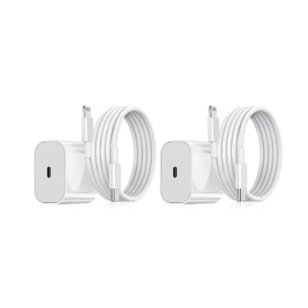 2-pakning: iPhone-laderadapter + kabel 20W USB-C hurtiglader