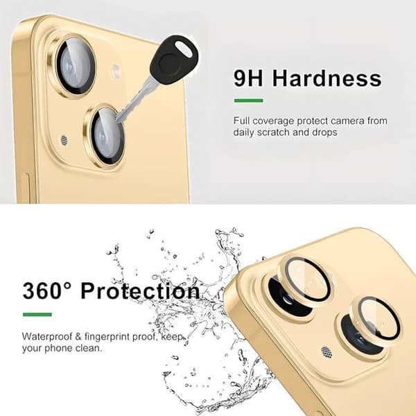 Linssinsuojus iPhone 14:lle / iPhone 14 Plus:lle, särkymätön, erittäin teräväpiirto, kulta
