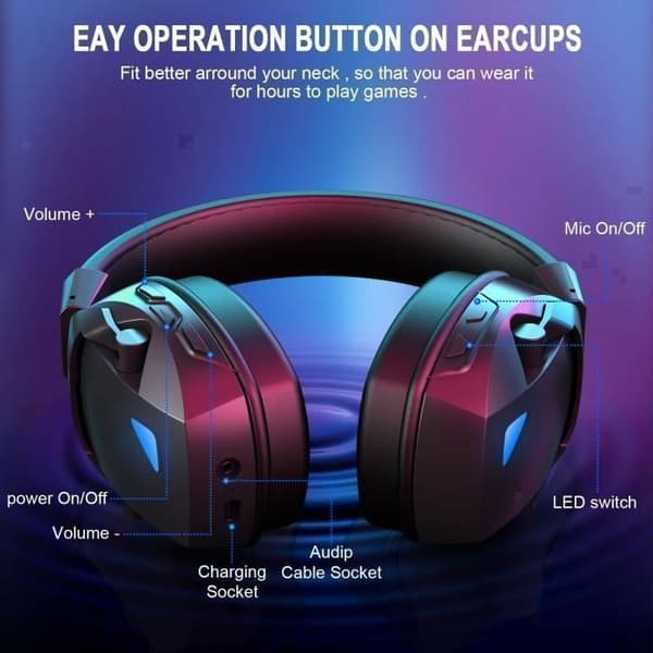 Gaming Headset - Trådløs - Avtakbar Støyreduserende Mikrofon - 50mm - Kompatibel med PC/PS4/PS5/Switch