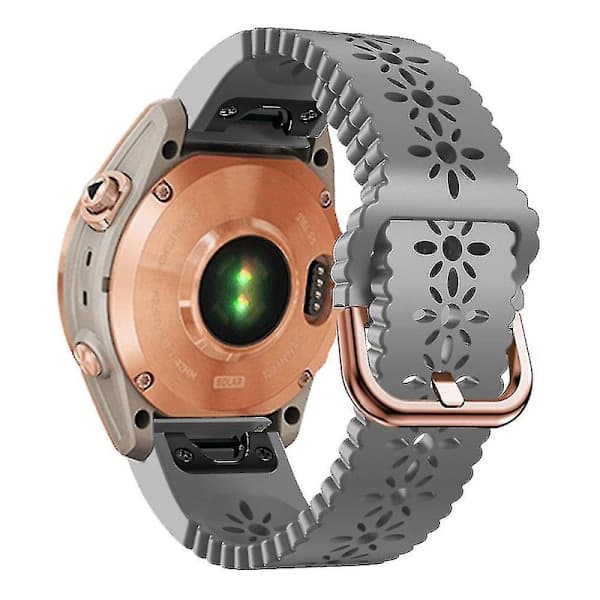 Til Garmin Fenix 7s / 6s Pro / 5s Plus / Instinct 2s Hul Blomstermønster Silikone Urrem Justerbar Quick Release Blød Rem Erstatning Grey