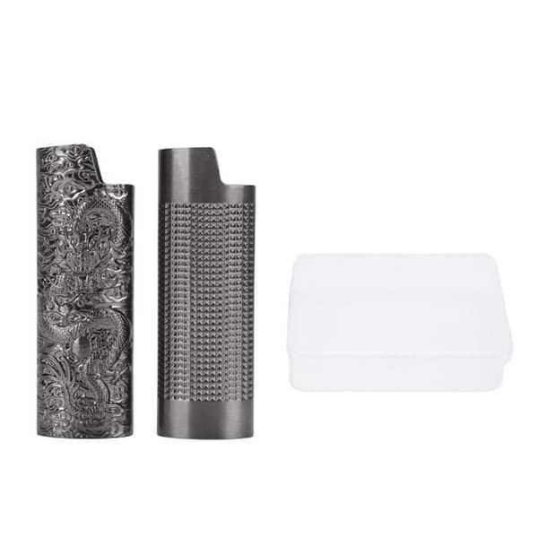 2-pak lighteretuier – J6 3D-relief – Gitter & Drage – Antracitgrå – 8 cm
