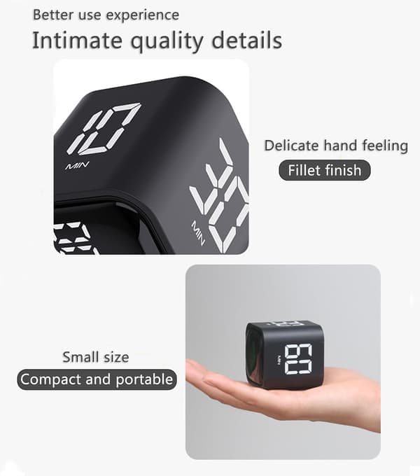 Digital Cube Pomodoro Timer - Genopladelig Fokustimer med Vibrationsalarm til Kontor og ADHD Børns Læring (Hvid)
