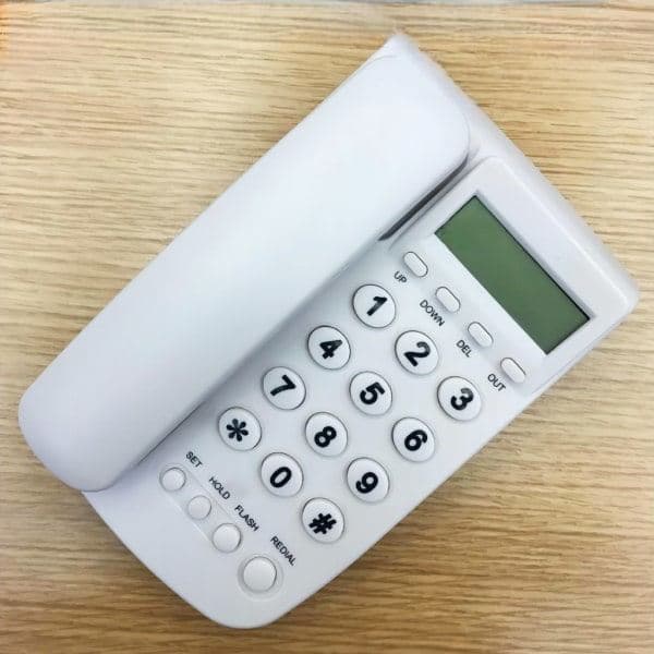 Kablet hjemmetelefon, bordtelefon med nummerpresentasjon, hvit