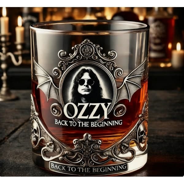 Ozzy Osbourne minde whiskyglas (8cm x 8cm x 9cm)