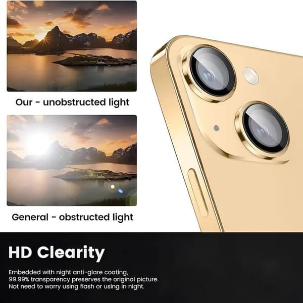 Linssinsuojus iPhone 14:lle / iPhone 14 Plus:lle, särkymätön, erittäin teräväpiirto, kulta
