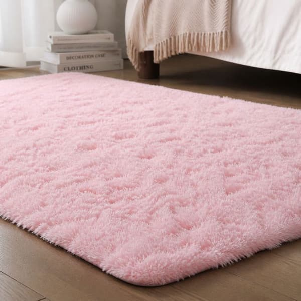 Mjuk, halkfri ryamatta, 4 cm tjock – allergivänlig polyester för vardagsrum och sovrum – 160 x 230 cm, rosa