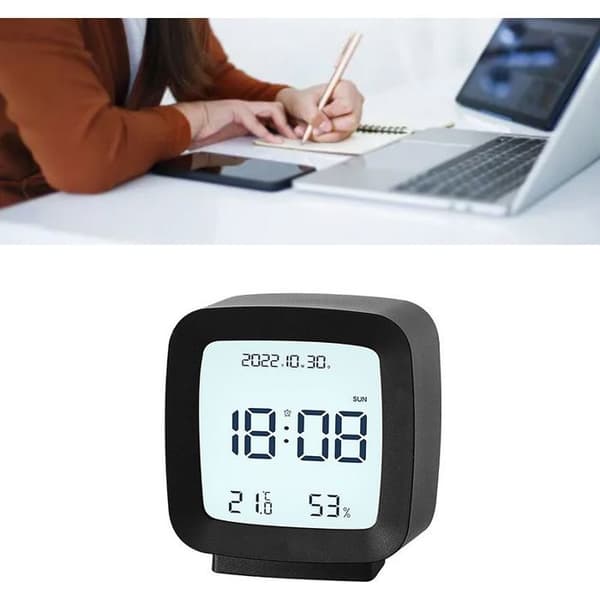 Digital väckarklocka – Temperatur-/luftfuktighetsdisplay – För sovrum, kontor – Svart
