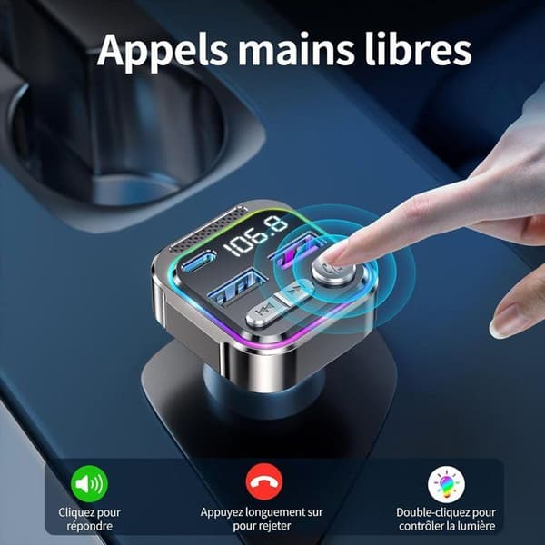 Bluetooth FM-sender for bil - Bluetooth 5.3 - 30W PD hurtiglading og QC 3.0 - Håndfrisett