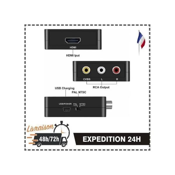 HDMI til RCA-adapter - Minikonverter - 1080p - Sort - AV/CVSB L/R ZISONIX
