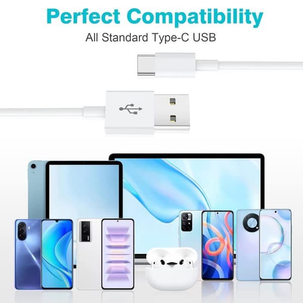 2-pack USB-C laddningskablar, 2m, snabbladdning - Vit