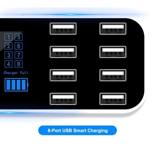 A9S 8-ports hurtig biloplader med multi-USB LCD-display, 12V telefonoplader og USB-hub til telefoner, tablets og tablets D-54