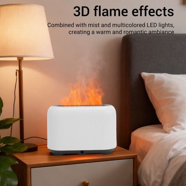 3D Flamma Eterisk Olja Diffuser 150ml – Flerfärgad LED – Mini USB Luftfuktare Vit
