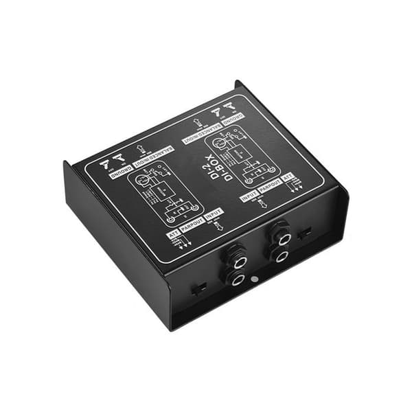 Gitarr DI Box – DI-2 Dubbelkanal – Impedans & Isolering – Studio Scen – Svart 9,6 cm