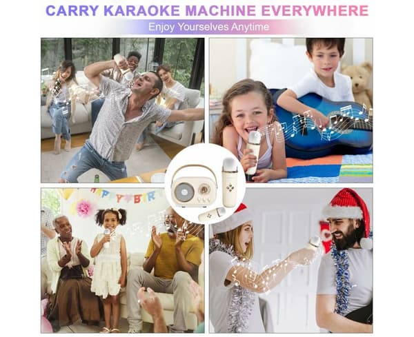 Mini Karaoke for barn, bærbar Bluetooth-høyttaler med 2 trådløse mikrofoner, leker for gutter og jenter