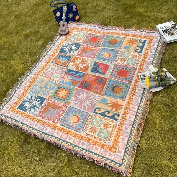 Fortykket bærbart piknikteppe, 130 x 180 cm, sengeteppe, sofateppe, campingteppe, badehåndkle