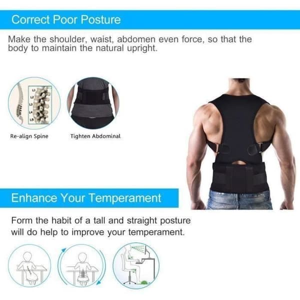 Holdningskorrigerer - Rygkorrektion - Magnetisk Terapi - Sort - Unisex
