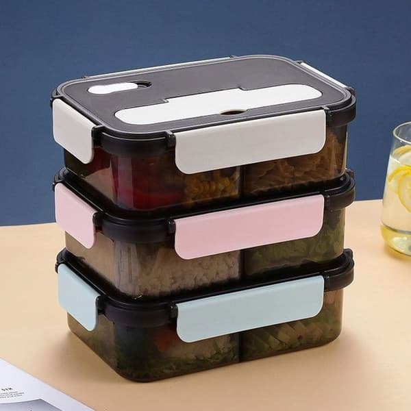3-facks matlåda – mikrovågssäker – student/kontor – blå 1500 ml