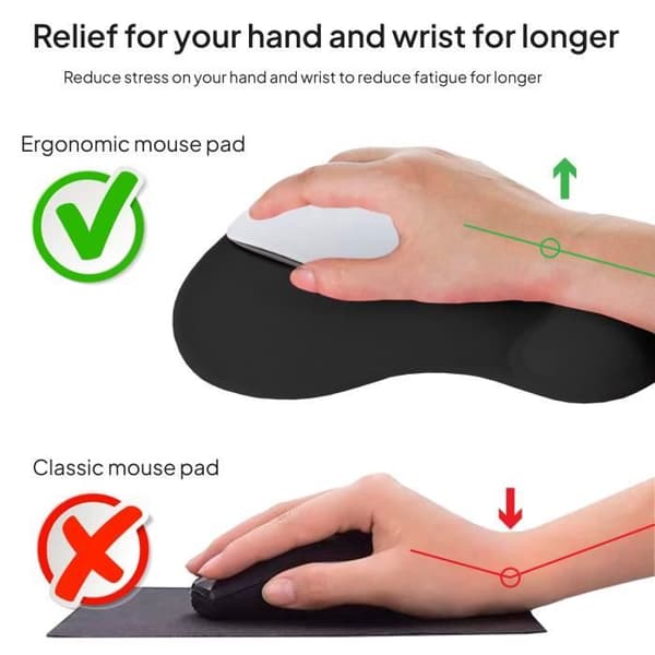 Musemåtte - OcioDual - Ergonomisk - Gel håndledsstøtte - Skridsikker base - Sort