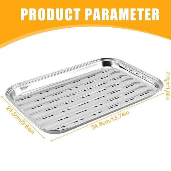 Grillbrett i rustfritt stål: 34,9 x 24,5 x 2,7 cm, gjenbrukbart