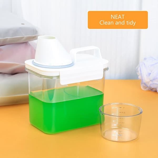 1100 ml lufttett vaskemiddeldispenser med målebeger, oppbevaringsboks, vaskemiddelbeholder