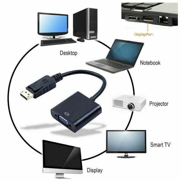 Adapter - DisplayPort til VGA - 1080p - Svart - Signalkonvertering