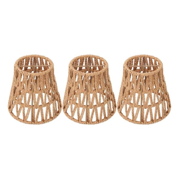 3-pack flätade lampskärmar – E14 Clip-on – Bohemisk Retro – 9×14 cm