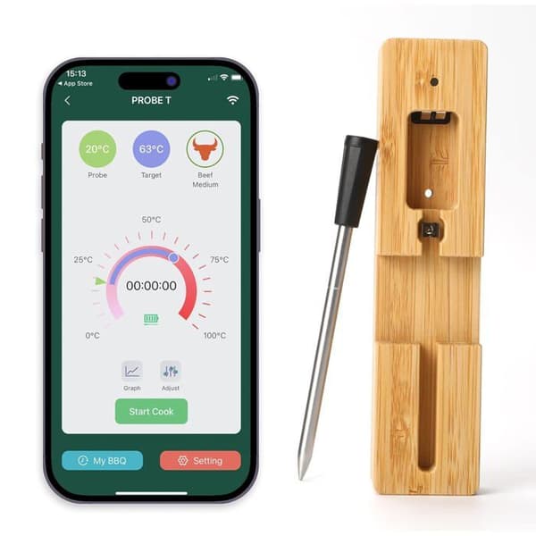 Trådlös kötttermometer med Bluetooth-anslutning och IPX7-vattentäthet - Perfekta BBQ-tillbehör