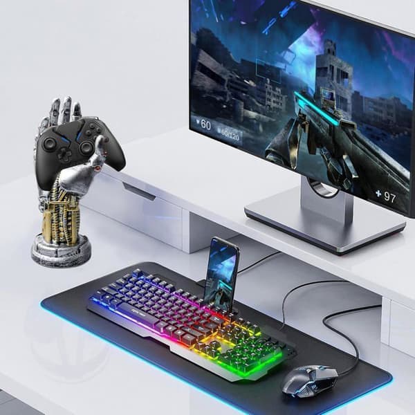 Headset- og controllerstativ: Gaming Headset-stativ, Kreativ Mekanisk Håndstatue, Gaming Headset-holder, Mekanisk Hånd