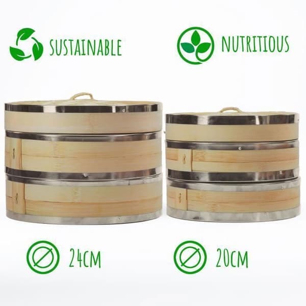Dimono® Ångkokare - 2 nivåer - Ø 20 cm - Bambu - Rostfritt stål