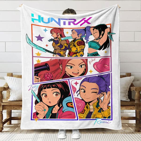 Huntrix K-Pop Printet Tæppe | Flannel Plaid til Sofa & Seng (Anime Tema) SNT061 150+200cm