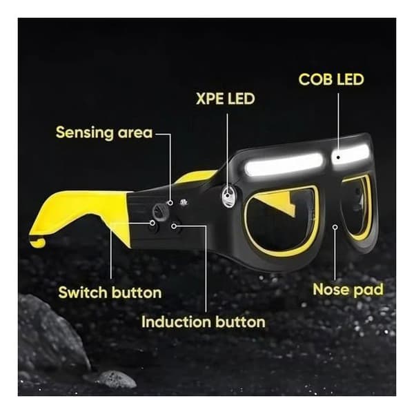 Oppladbar LED-hodelykt — 5 lysmoduser, vanntett design, med bevegelsessensor (Gul 1)