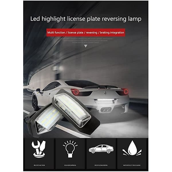 2 stk. LED nummerpladelyspærer til Mitsubishi Outlander 2 3 Lancer Eclipse 3 4 Cross Galant Xpander i-MiEV sort