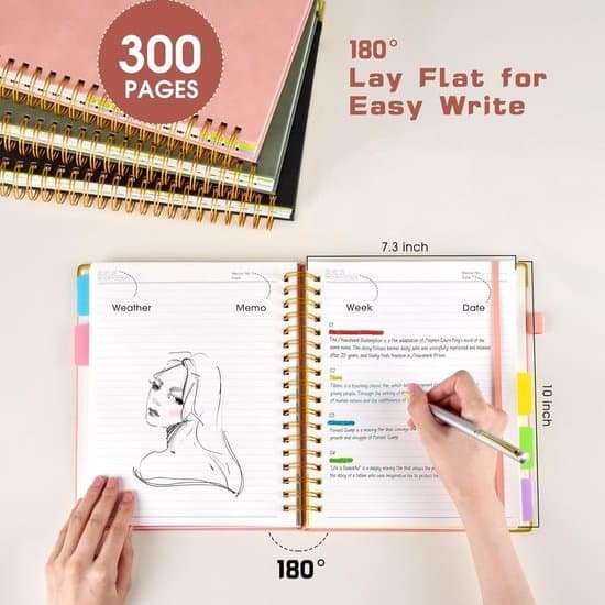 A5 Notesbog 300 Sider - 2026 Kalender Ringbind Månedlig/Ugentlig Planlægger - Udateret