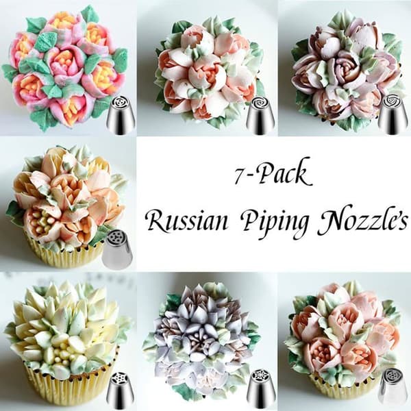 Sæt med 7 russiske tyller til kagepynt, blomsterglasur, gør-det-selv bageværktøj