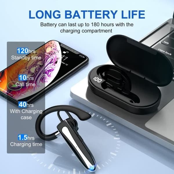 Bluetooth Headset Trådløst Headset til Mobiltelefoner med Opladningsetui Enkeltøre Håndfrit Headset