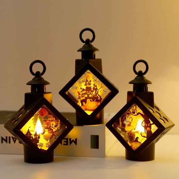 Halloween vindlampe - 3 deler - Gresskarpynt - LED - Retro - Mini