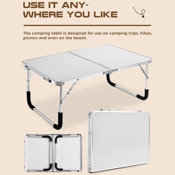 Hopfällbart lättvikts campingbord i aluminium 1000