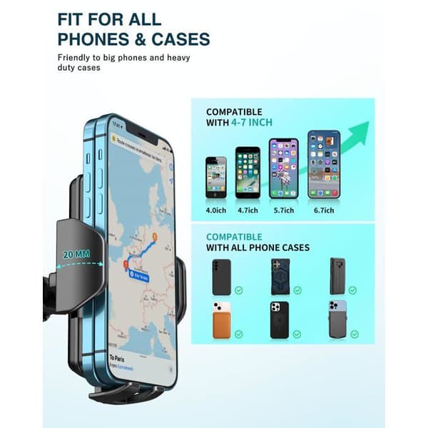 Biltelefonholder, dashbord- og frontrutefeste, 360-graders rotasjon