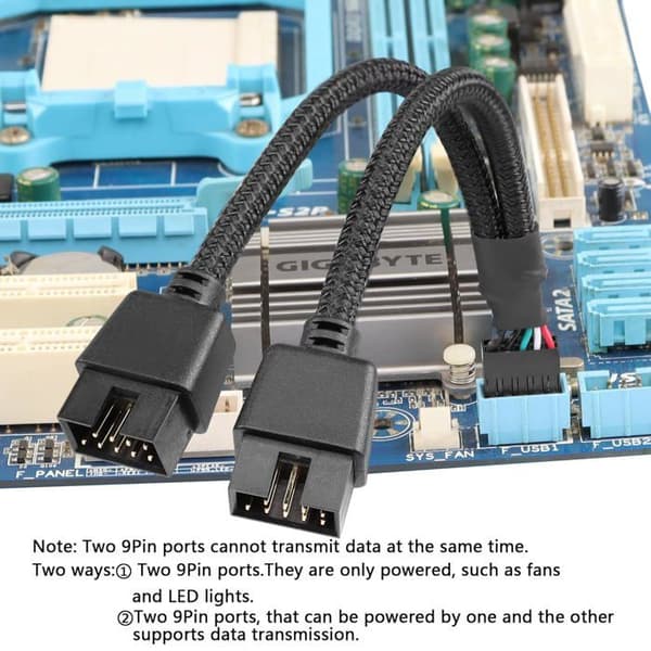 stykker USB 2.0 9-benet hun til dobbelt 9-benet han forlængerkabel, 9-benet USB 2.0 bundkort nylon header separator