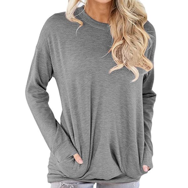 Rundhals Langærmet Letvægts Tynd Hudvenlig Pullover Top til Pendling Grå Grey XL