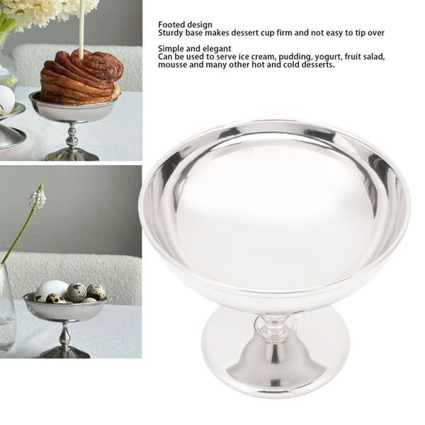 Dessertskål – 304 rustfritt stål – Høy, elegant base – for is, pudding, buffeter – 10,5 cm