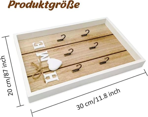 Nøgleskab i træ til vægmontering med 6 kroge, 30x20x3cm
